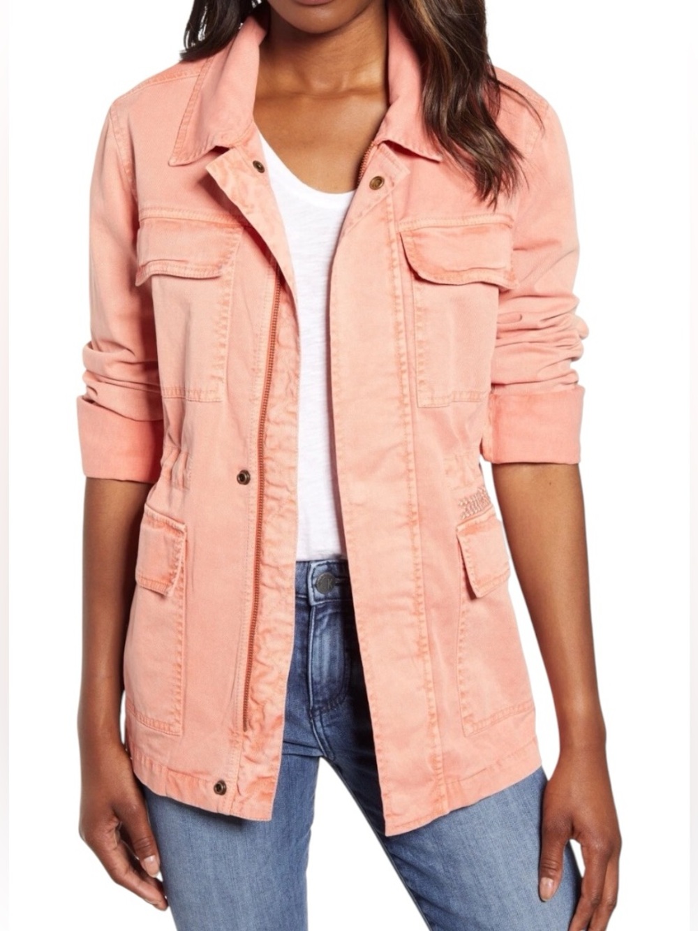 CASLON Metallic Stitch Utility Jacket Coral Size XS